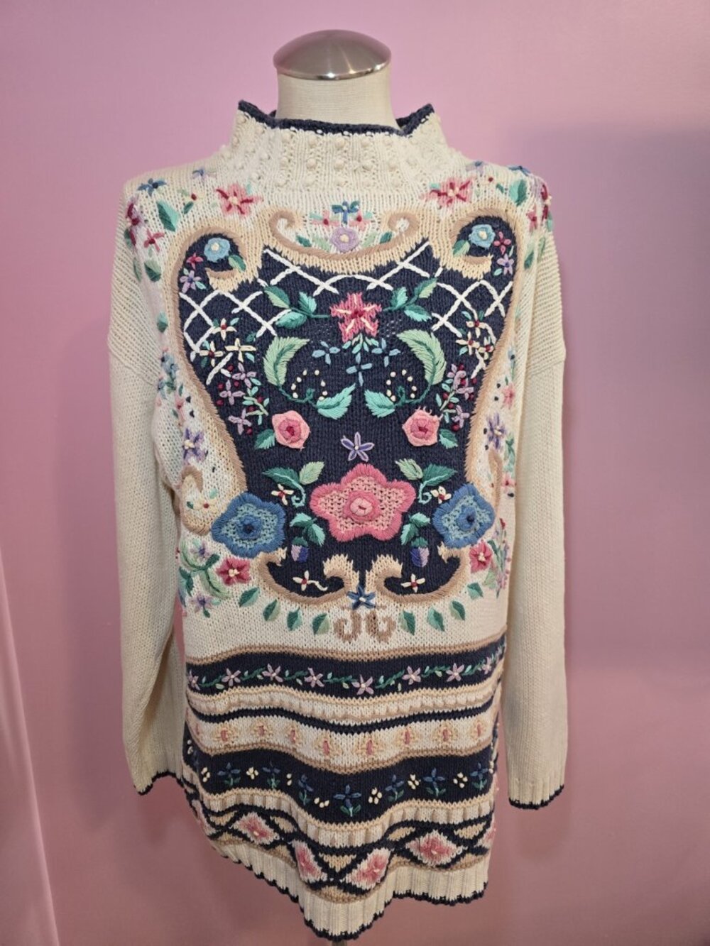 Beldoch Popper Floral Embroidered Knit Sweater Medium Cottagecore Shabby Chic - Picture 14 of 16